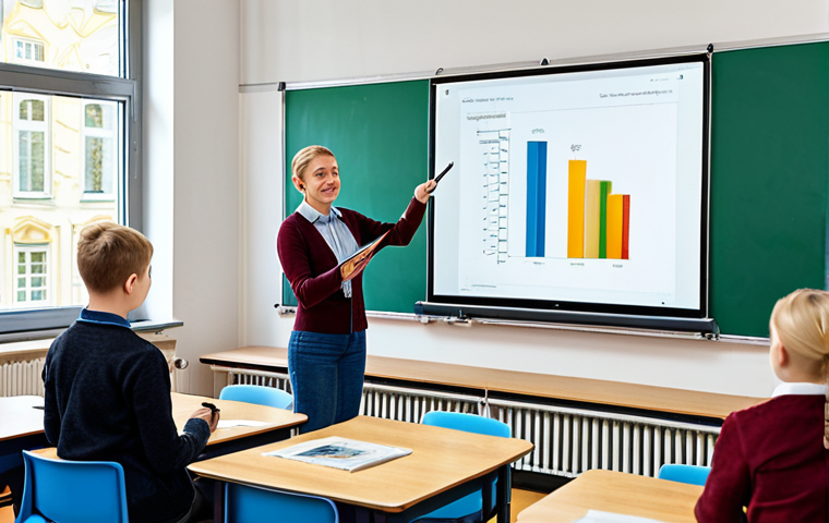 **
"A teacher in a modern German classroom, fully clothed, presenting educational materials from a tablet. The students are engaged and attentive, viewing a screen displaying open educational resources. The classroom has bright colors and encouraging posters. safe for work, appropriate content, professional education setting, fully clothed, perfect anatomy, correct proportions, natural pose, well-formed hands, proper finger count, natural body proportions, family-friendly, high quality, professional photography."
**