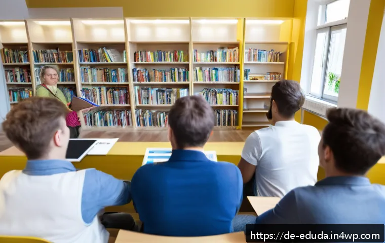 개방형 교육 자원 생태계의 장점과 단점 - A diverse group of adult learners in a modern community learning center in Germany, engaged with dig...
